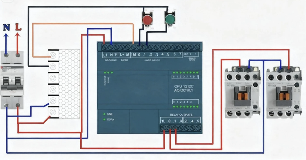 Cách Đấu Nối Output PLC Điều Khiển Van Điện Từ, Đèn, Relay dau noi output contactor
